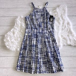 NWT GUESS Blue & White Print Cocktail Dress 6